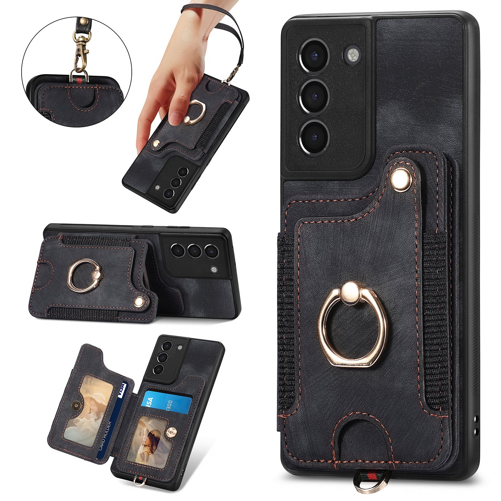 For Samsung Galaxy S21 FE 5G Card Slot Kickstand Phone Case PU Leather PC TPU RFID Blocking Cover For Samsung Galaxy S21 FE 5G Card Slot Kickstand Phone Case PU Leather PC TPU RFID Blocking Cover